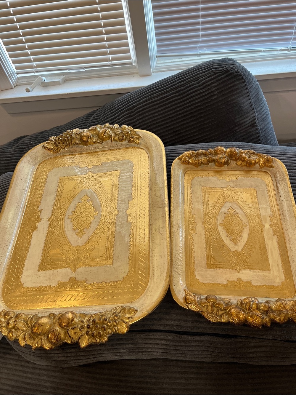 VINTAGE ITALIAN GOLD SERVING TRAYS HANDMADE